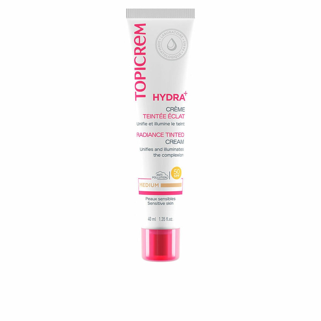 Topicrem Hydrea Creme Teintee Eclat unifie et illumine le teint  peaux sensibles SPF 50 40 Ml